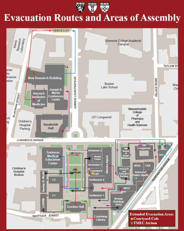 Longwood Maps Harvard Medical School   Evacuation Routes And Areas Of Assembly 